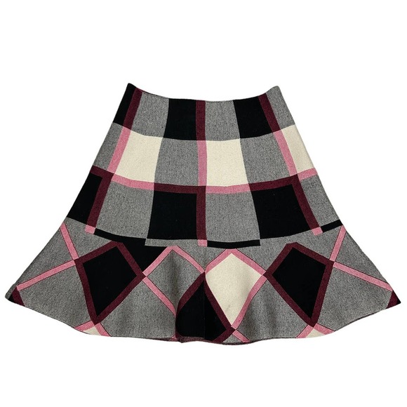 Vintage Dresses & Skirts - Y2K Black Pink Plaid Knit Stretch Ruffle Trim Mini Skirt S
